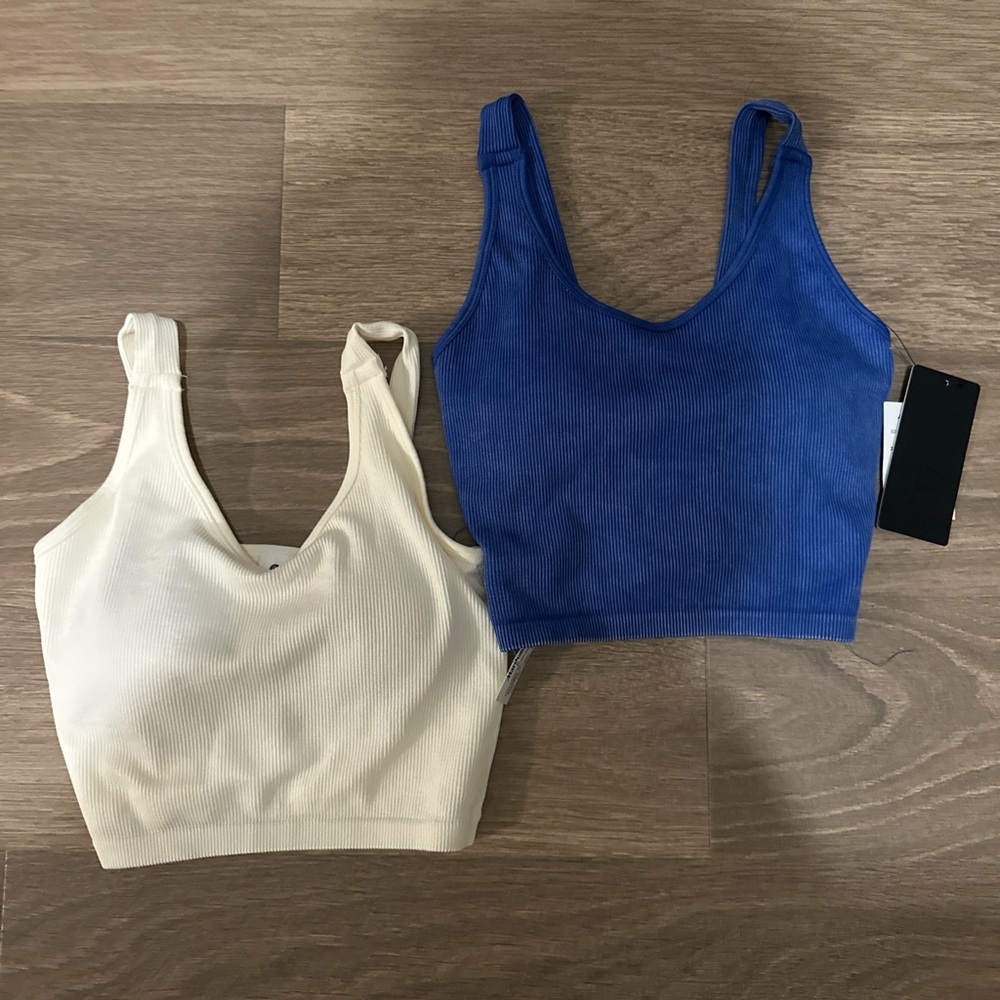 Blue and white 90 degree tank top